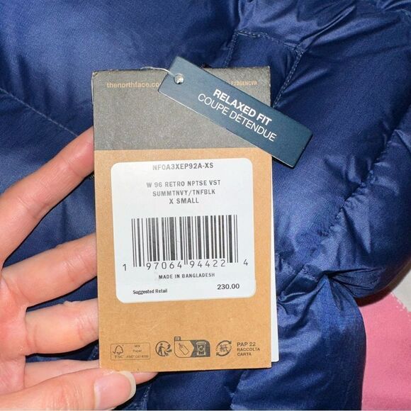 NWT XS The North Face Retro Nuptse 700 Puffer Vest - Summit Navy Blue and Black - Picture 12 of 16